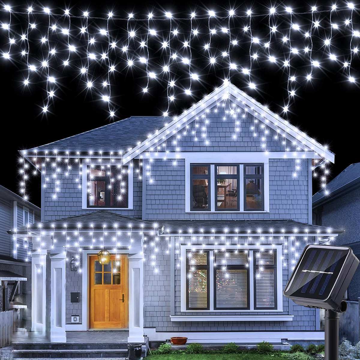 Outdoor Lighting Driveway - LED Solar String Lights Waterfall, 23Ft