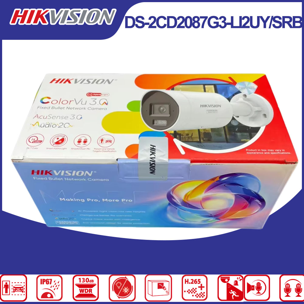 Outdoor Lighting Mains Powered - Hikvision DS-2CD2087G3-LI2UY/SRB 8MP ColorVu Bullet IP