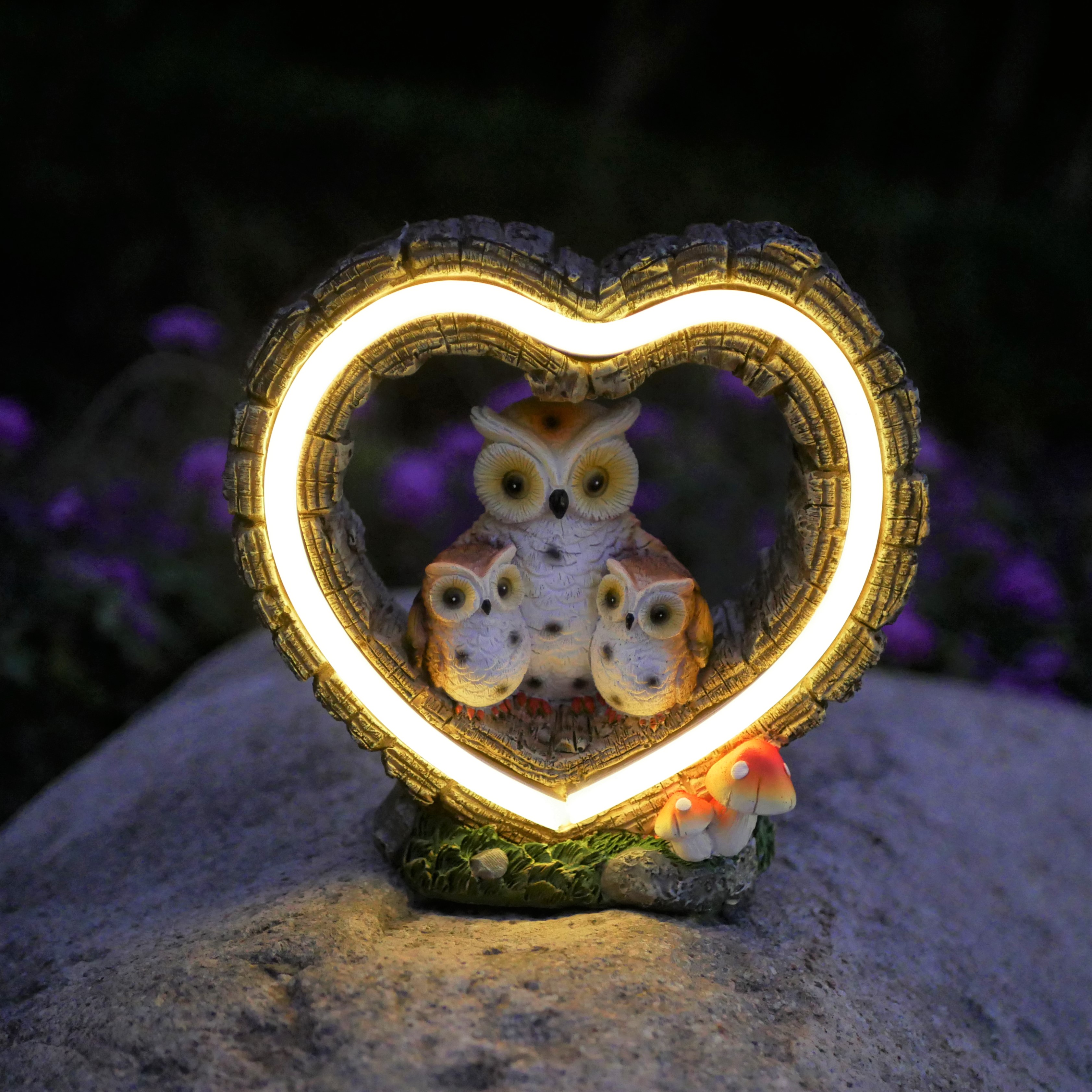 Outdoor Lighting Battery Powered - 1Pc Solar-Powered Light, Heart-Shaped Owl Statue