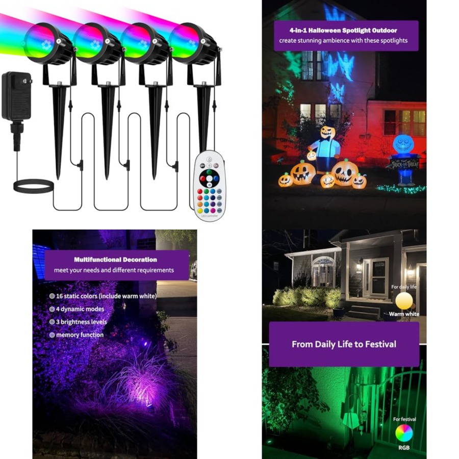 Outdoor Lighting Kit With Transformer - Spotlight Outdoor for Halloween Christmas: 4-in-1