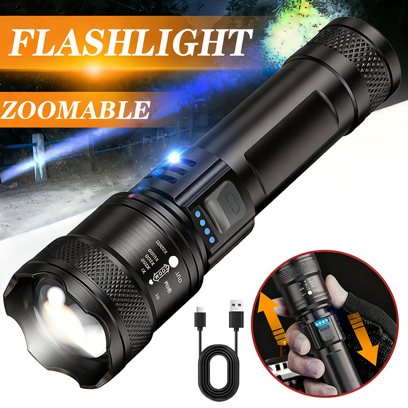 Outdoor Lighting Battery Powered - Powerful LED Flashlight Battery Display USB