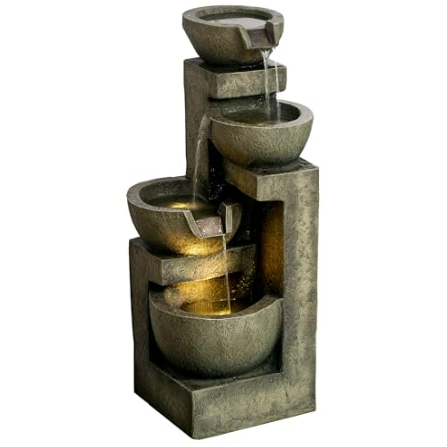 Outdoor Zen Lighting - Outdoor Fountain with 4-Tier Stacked Stone