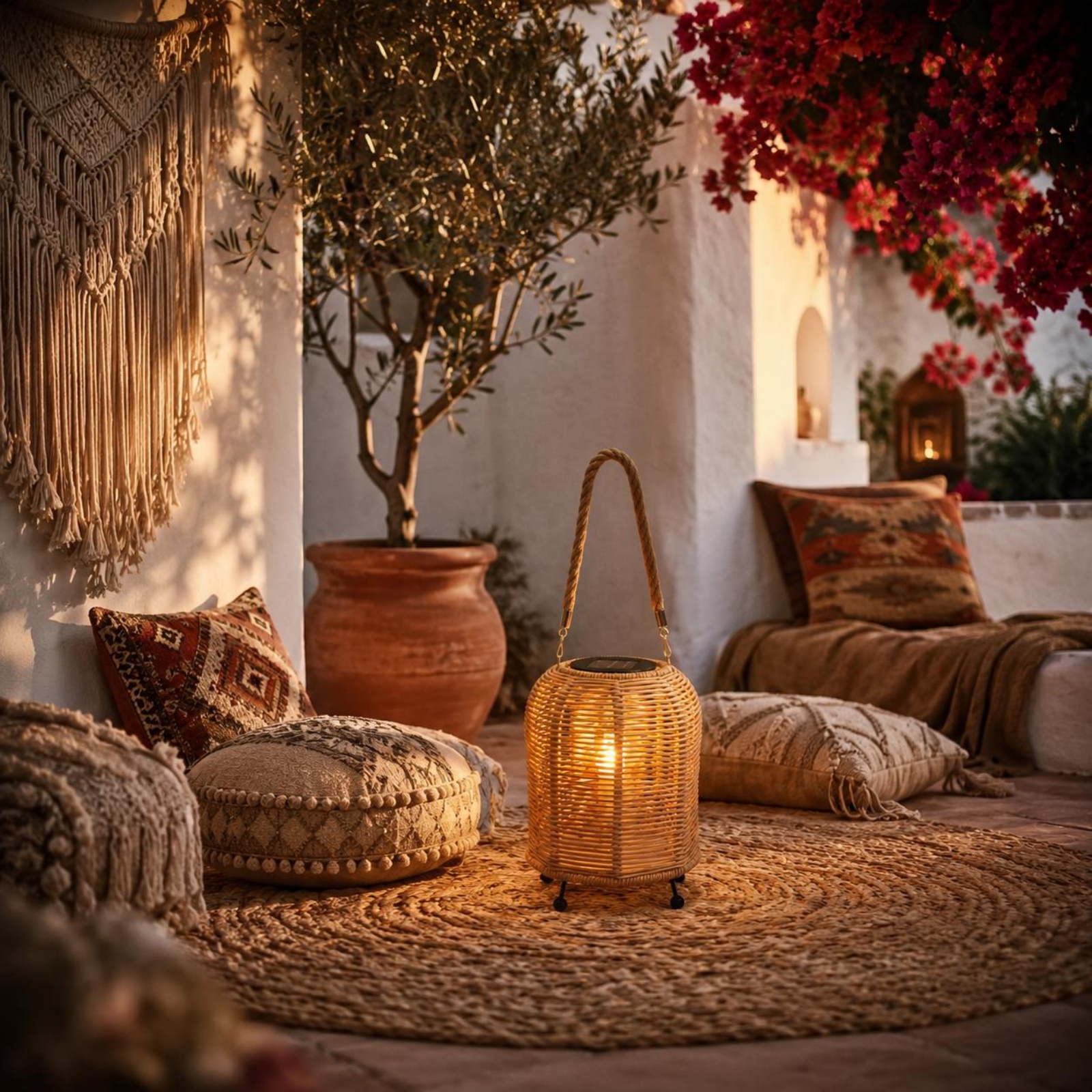 Outdoor Lighting Battery Powered - Handwoven Solar Lantern Warm LED Handwoven