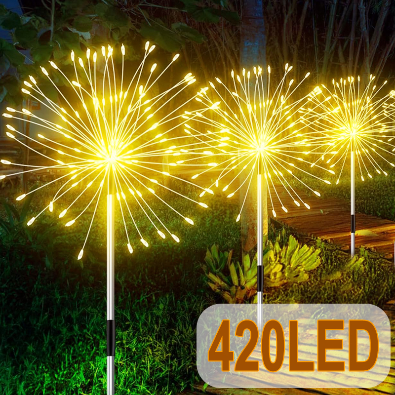 Outdoor Lighting Spotlight - NEW Solar Firework Pathway Lights 420LED