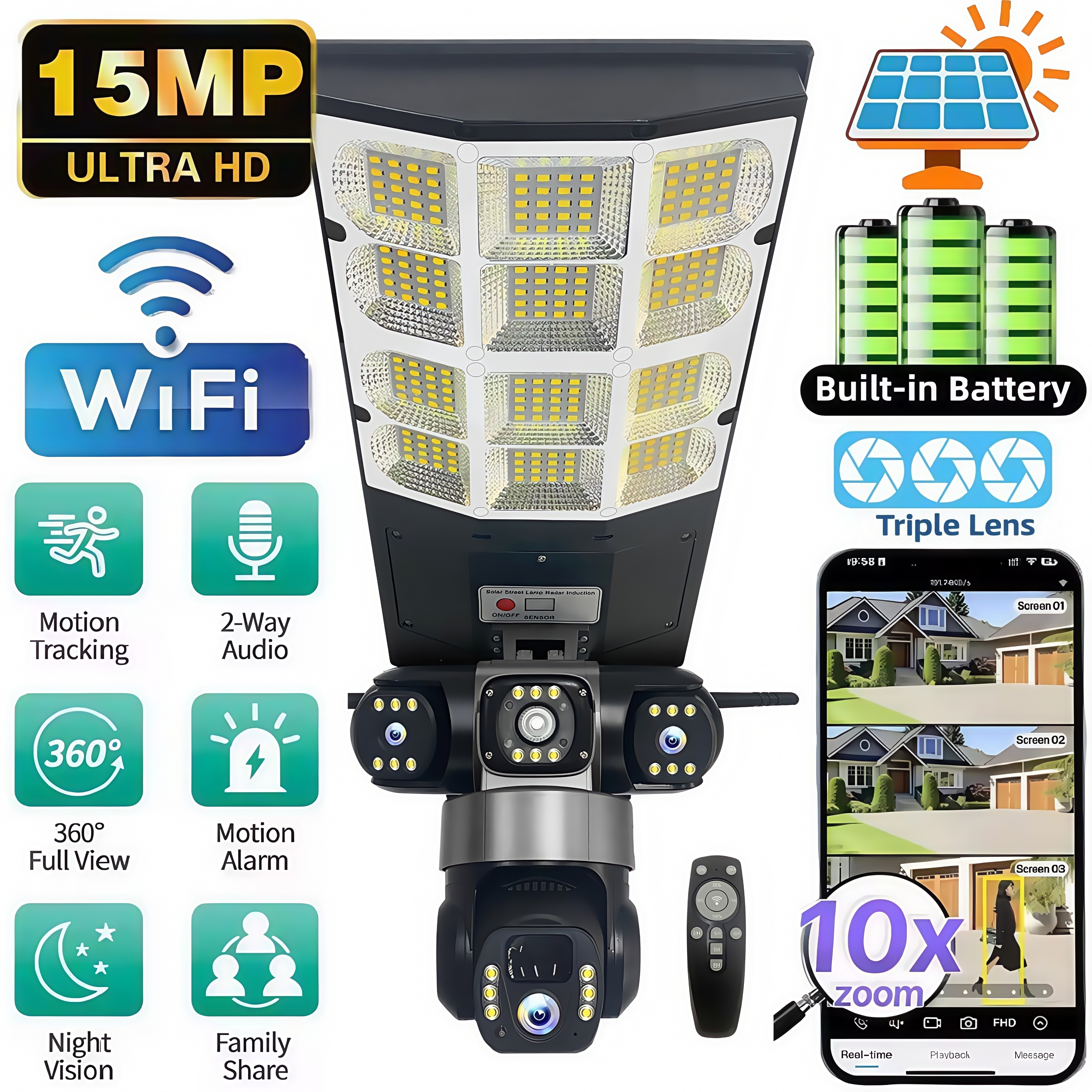 Outdoor Lighting Mains Powered - Solar WIFI Street Light HD Camera