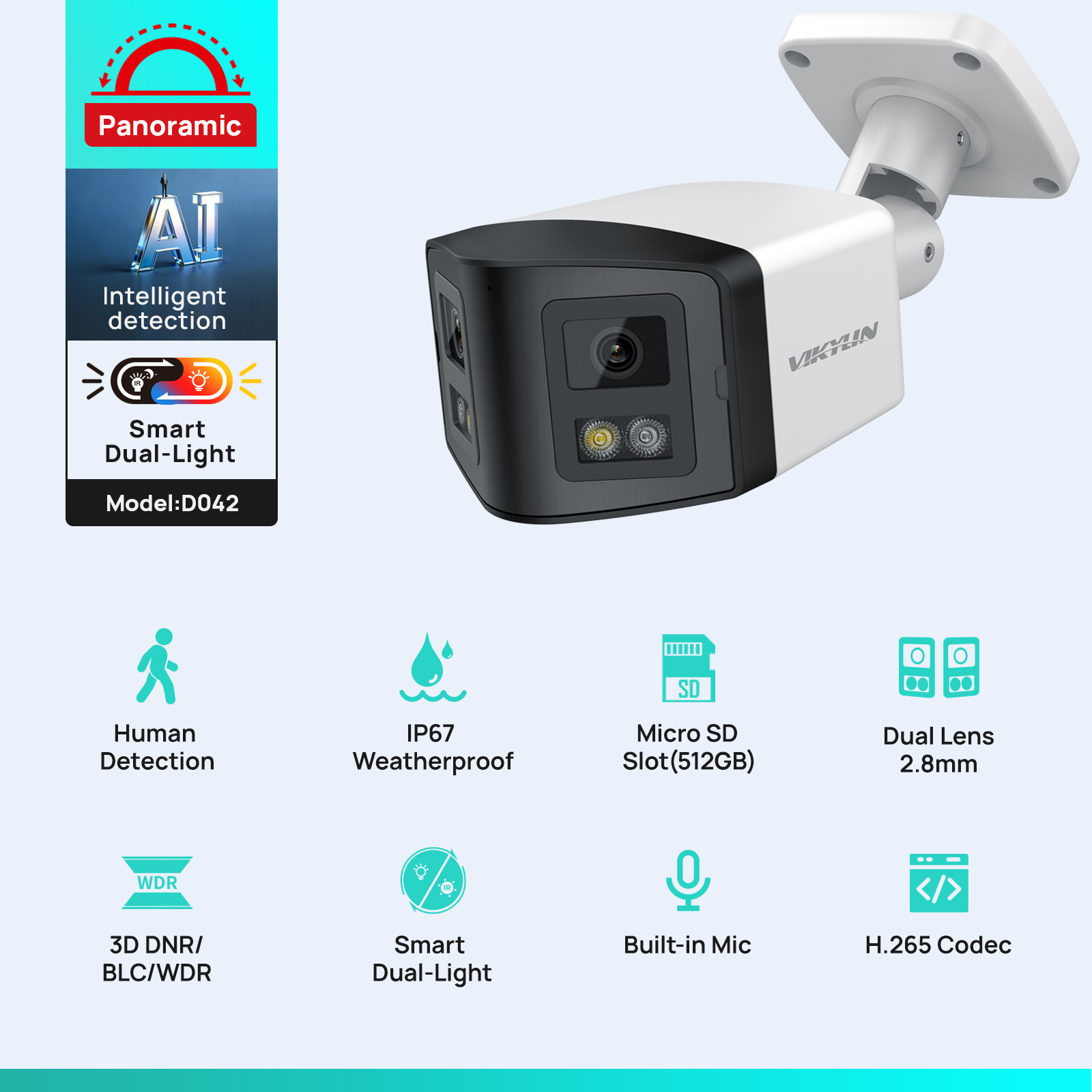 VIKYLIN 170° Panoramic Securit - Outdoor Lighting Mains Powered recension och pris