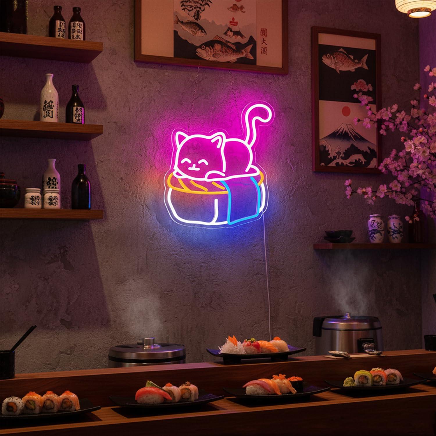 Cute Sushi Cat Neon Sign Kawai - Outdoor Lighting Restaurant recension och pris