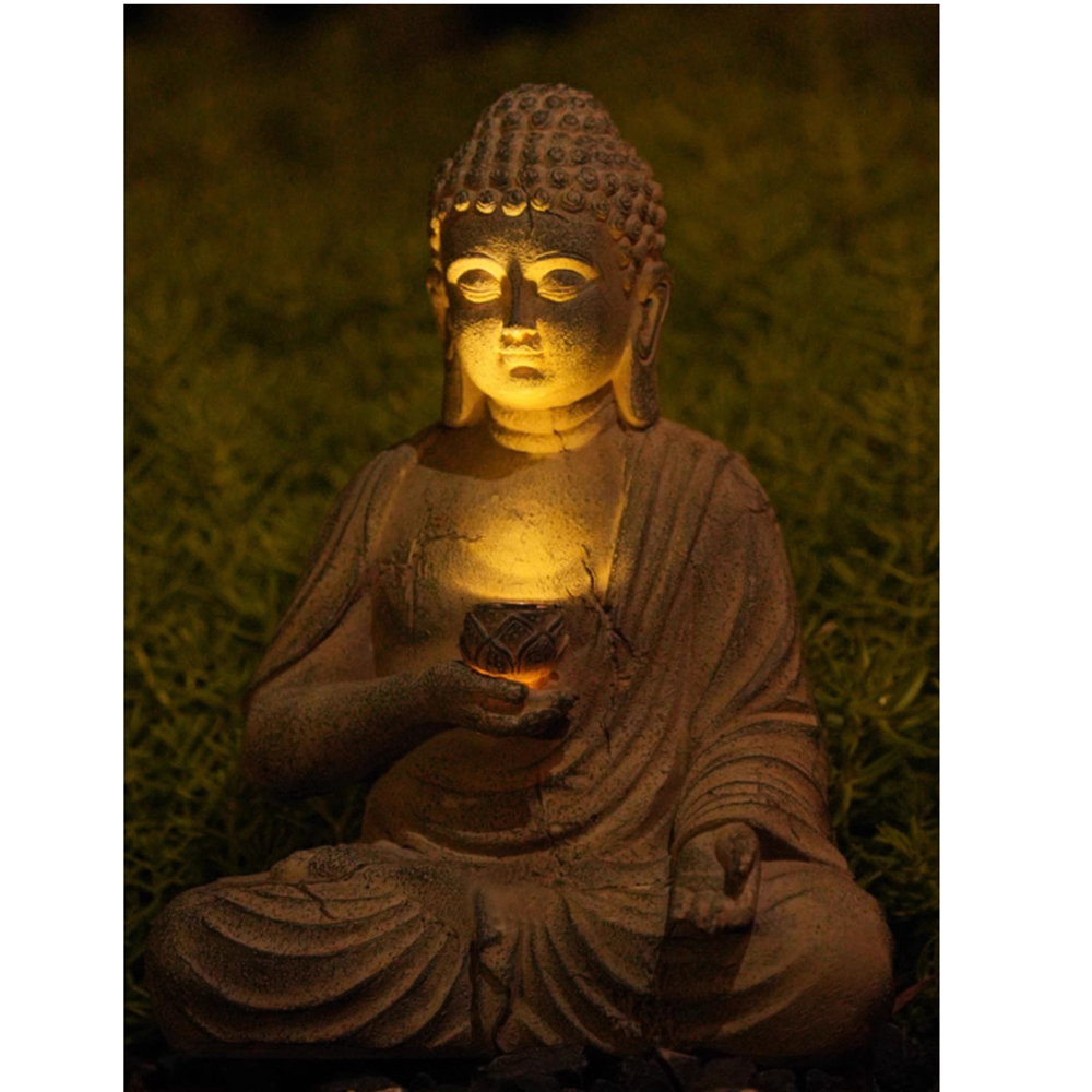 Resin Solar Buddha Statue Scul - Outdoor Zen Lighting recension och pris