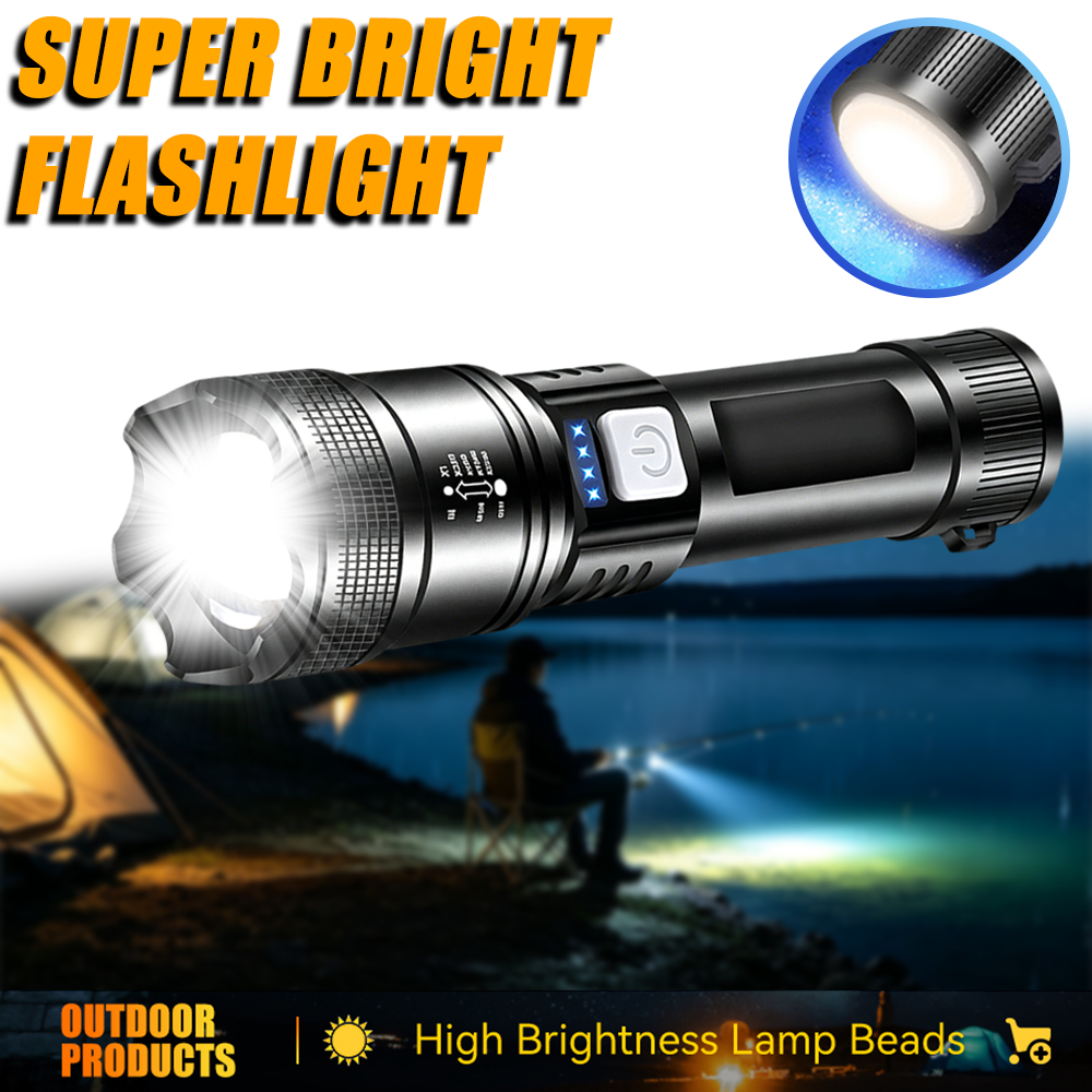 Powerful LED Flashlight USB Re - Outdoor Lighting Battery Powered recension och pris