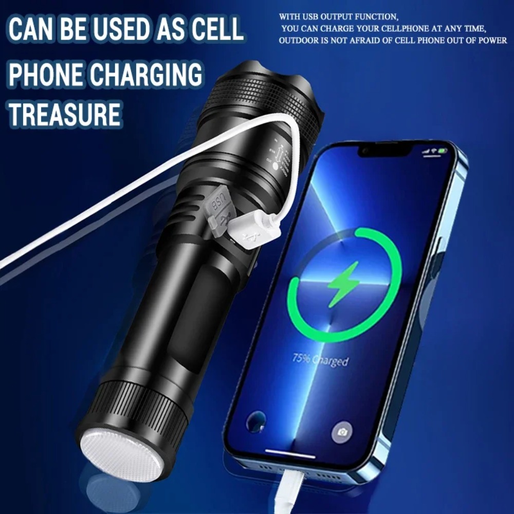 Powerful LED Flashlight USB Re - Outdoor Lighting Battery Powered recension och pris