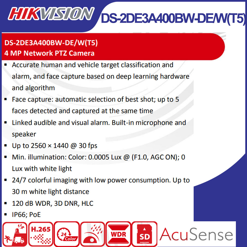 Hikvision DS-2DE3A400BW-DE/W(T - Outdoor Lighting Mains Powered recension och pris