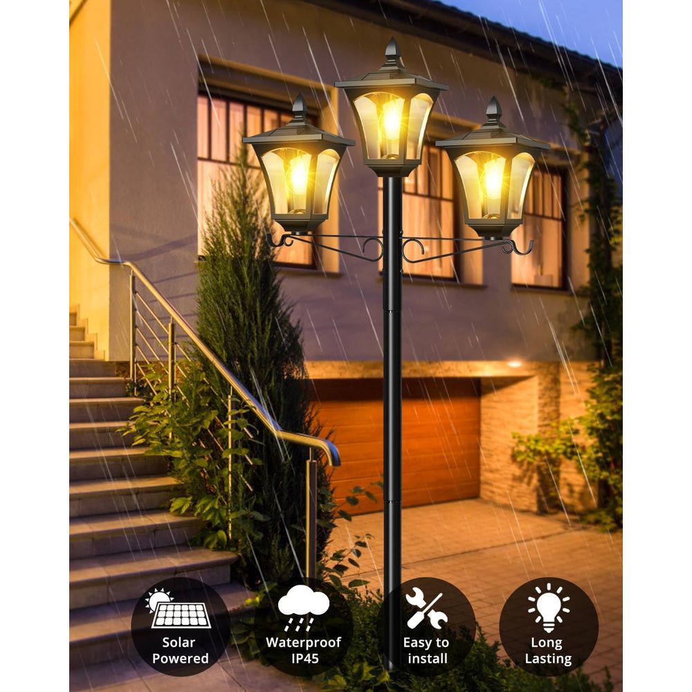 3-Head Solar Lamp Post Light,  - Outdoor Lighting Driveway recension och pris